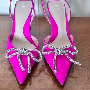 Zara Pink Stiletto Heels with Crystal Bow